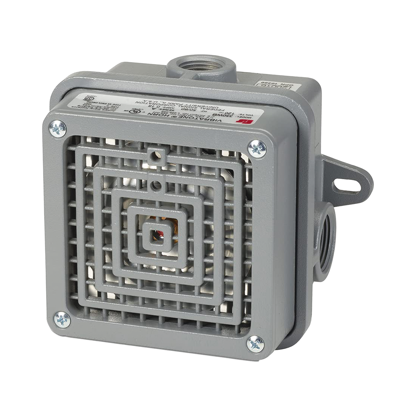 Bocina para lugares peligrosos Vibratone® con carcasa para exteriores Tipo 4X, Certificado CSA Listado por UL y cUL para Clase I, División 2, Grupos A, B, C y D; Clase II, División 2, Grupos F y G; Clase III, 240 VCA, Color Negra