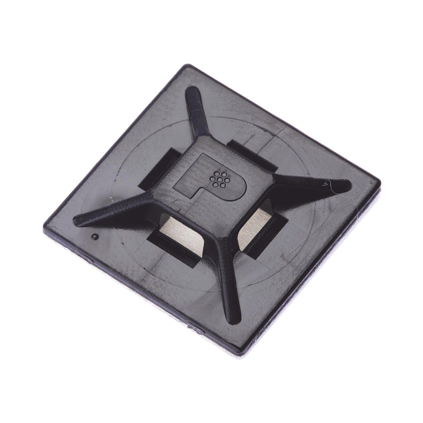 Sujetador Para Cable de 4 vías, con Adhesivo Acrilico, 25.4 x 25.4mm (1in x 1in), Color Negro, Uso en Exterior, 1 pieza