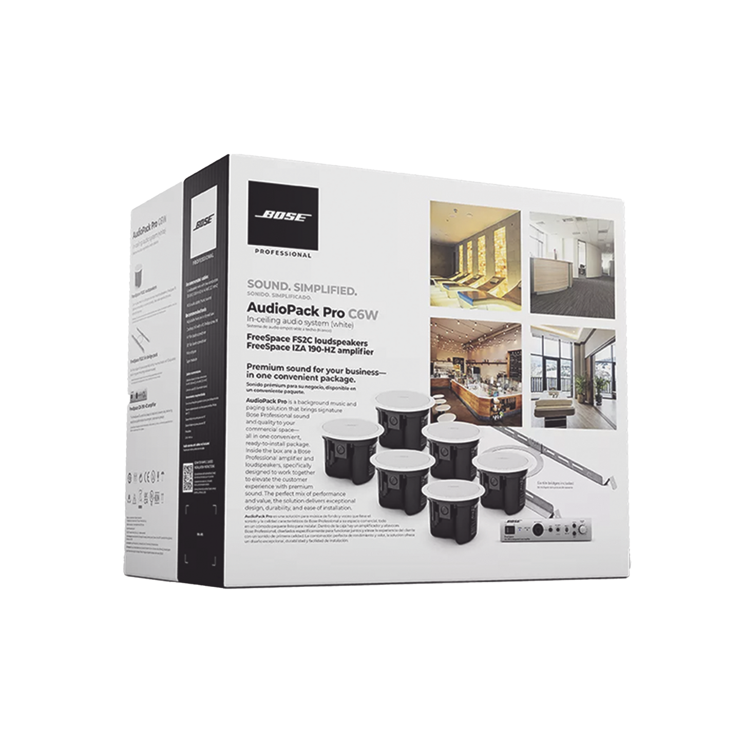 Kit de Audio Freespace | 6 Altavoces de Plafón + Amplificador | Color Blanco | Ideal para Audio Ambiental