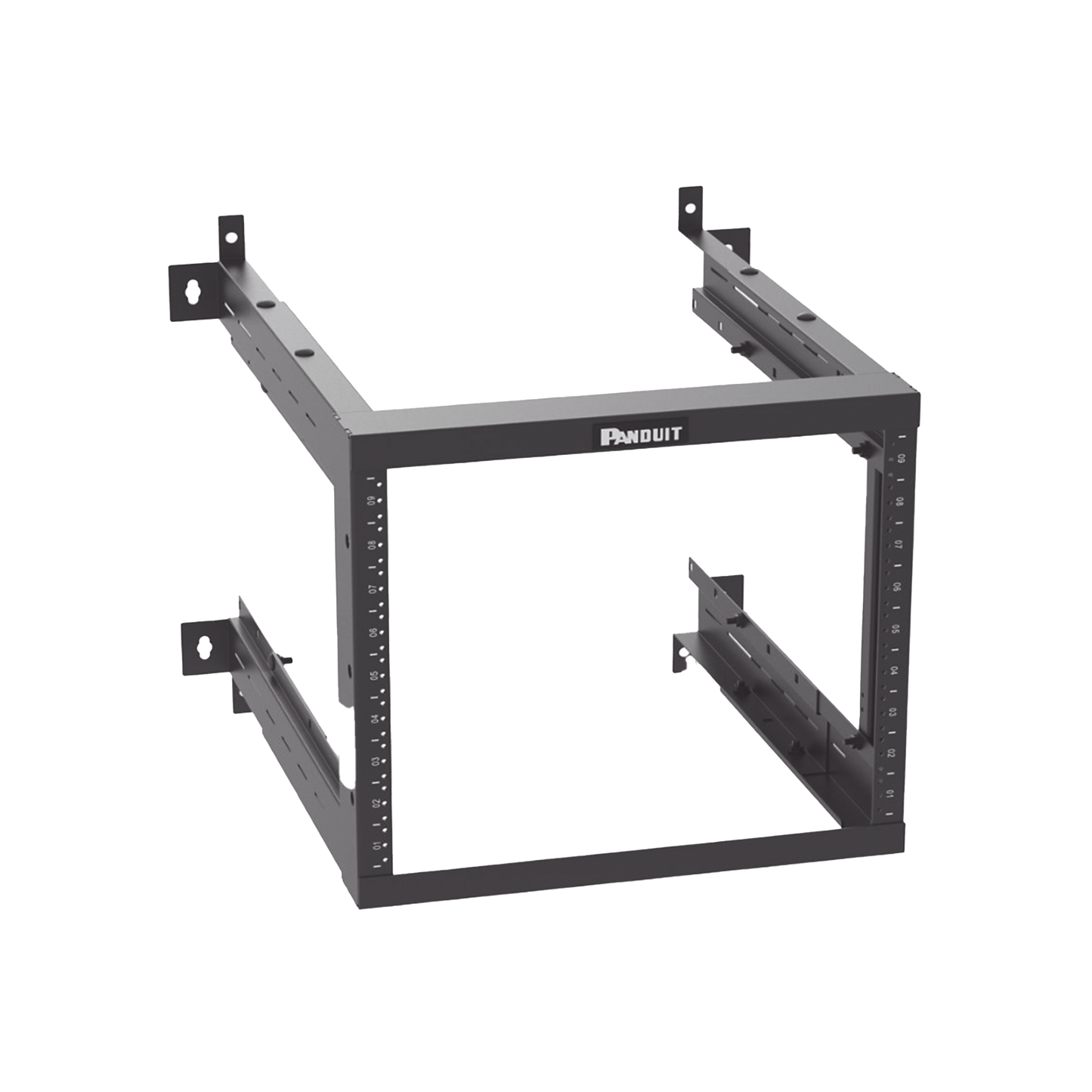 Rack PanZone® de Montaje en Pared, de 19in, Profundidad Ajustable, Rieles Numerados y Roscados #12-24, 9 UR, Color Negro