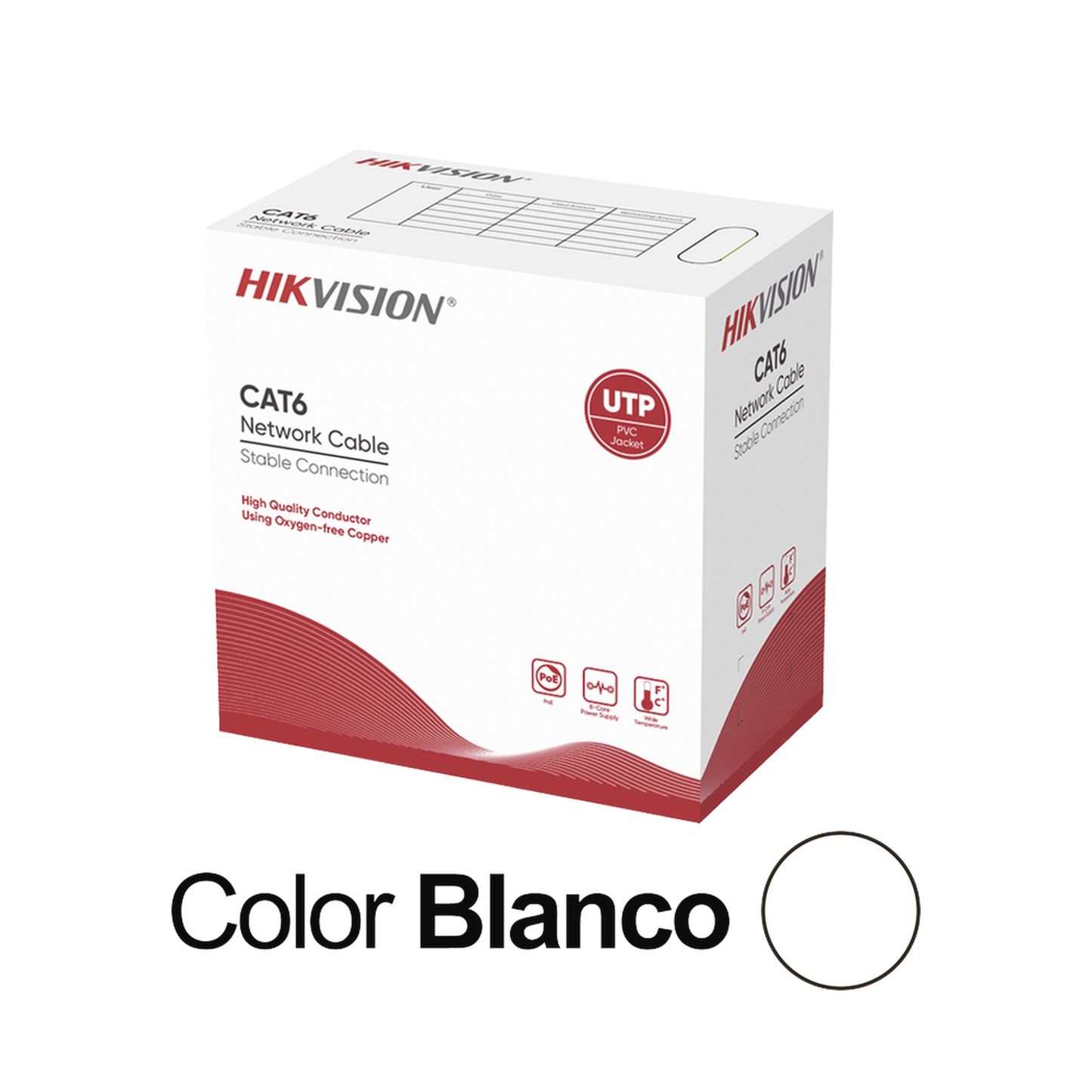 Bobina de Cable de 305 m (1000 ft) Cat 6 / 100% Cobre / Color Blanco / Uso en Interior / PVC