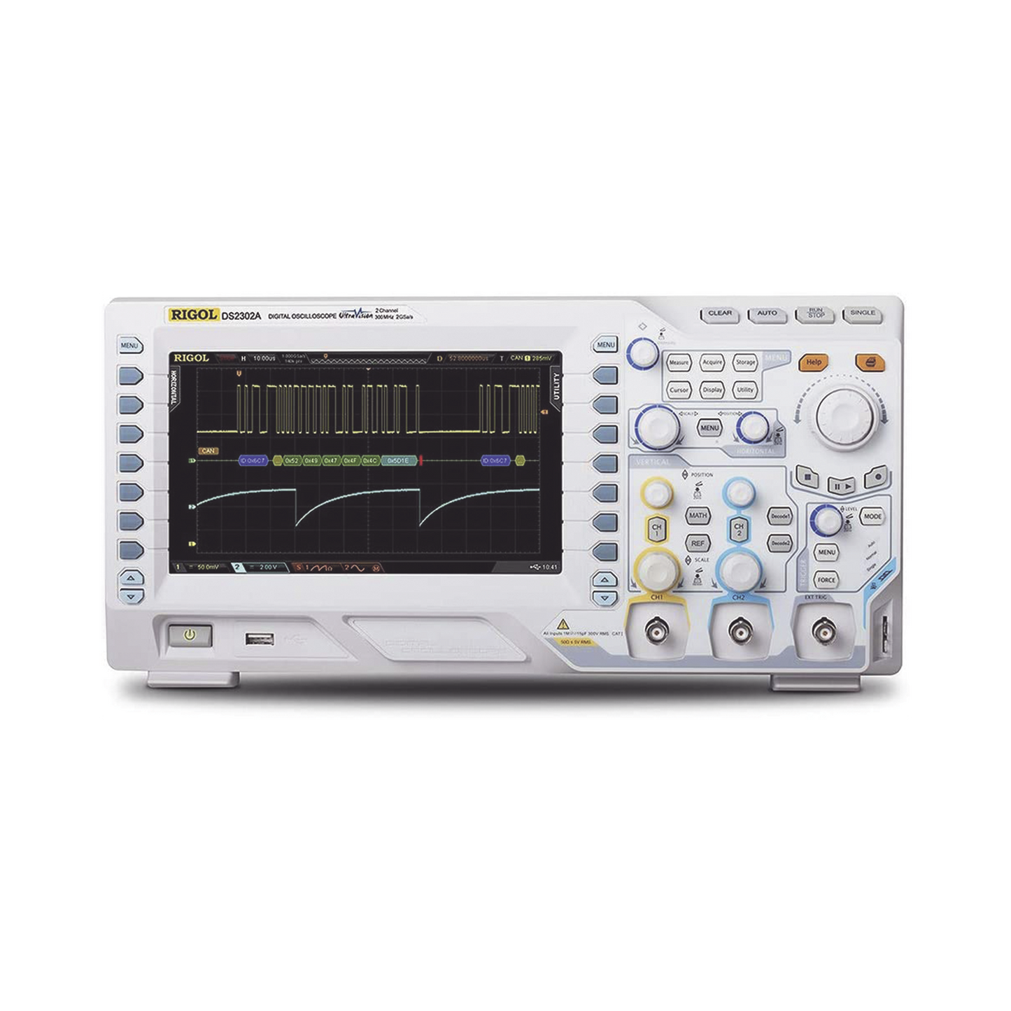 Osciloscopio Digital RIGOL de 2 Canales Análogos, 300 MHz de Ancho de Banda Análoga, Vel. de Muestreo-Tiempo Real de 2 GS/s, Base de Tiempo (min.) de 1 ns/div.