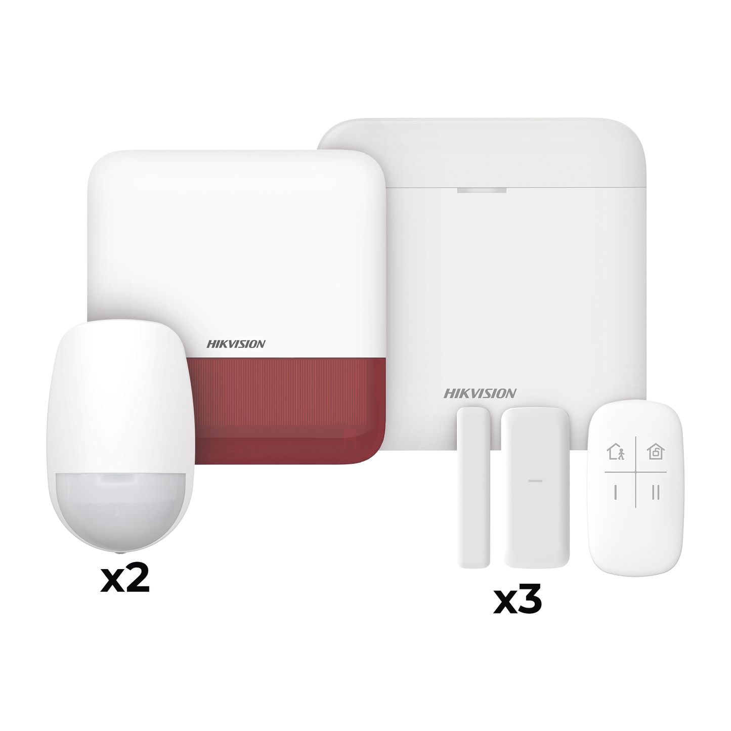 (AX PRO) KIT de Alarma AXP RO / Incluye: 1 Hub con bateria de respaldo / 2 Sensores PIR / 3 Contactos Magnéticos mini / 1 Control Remoto / 1 Sirena Inalambrica Exterior color rojo / WiFi / Compatible con Hik-Connect P2P