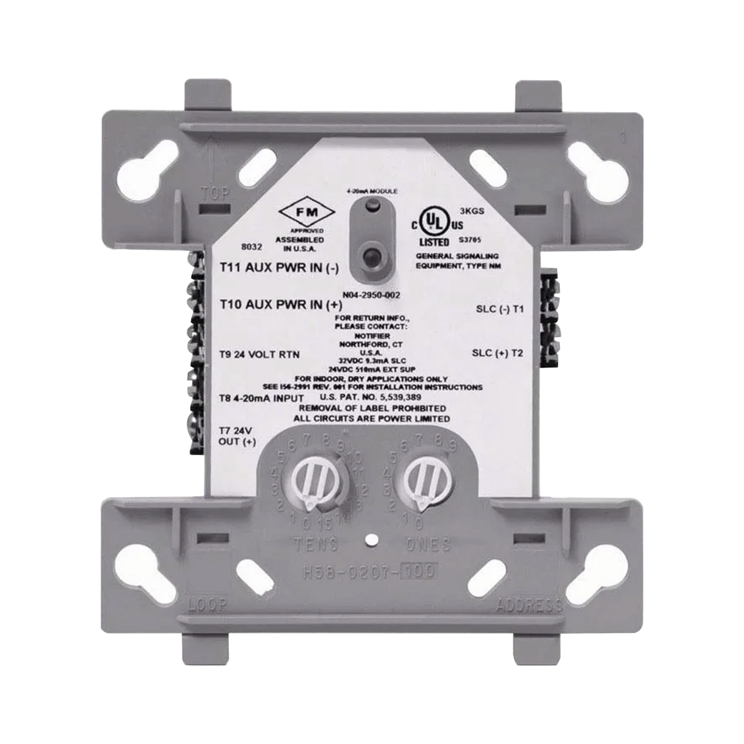 Módulo de entrada Analógica 4-20 mA / Direccionable / Compatible solo con NFS2-3030 / Tecnología FlashScan® de NOTIFIER