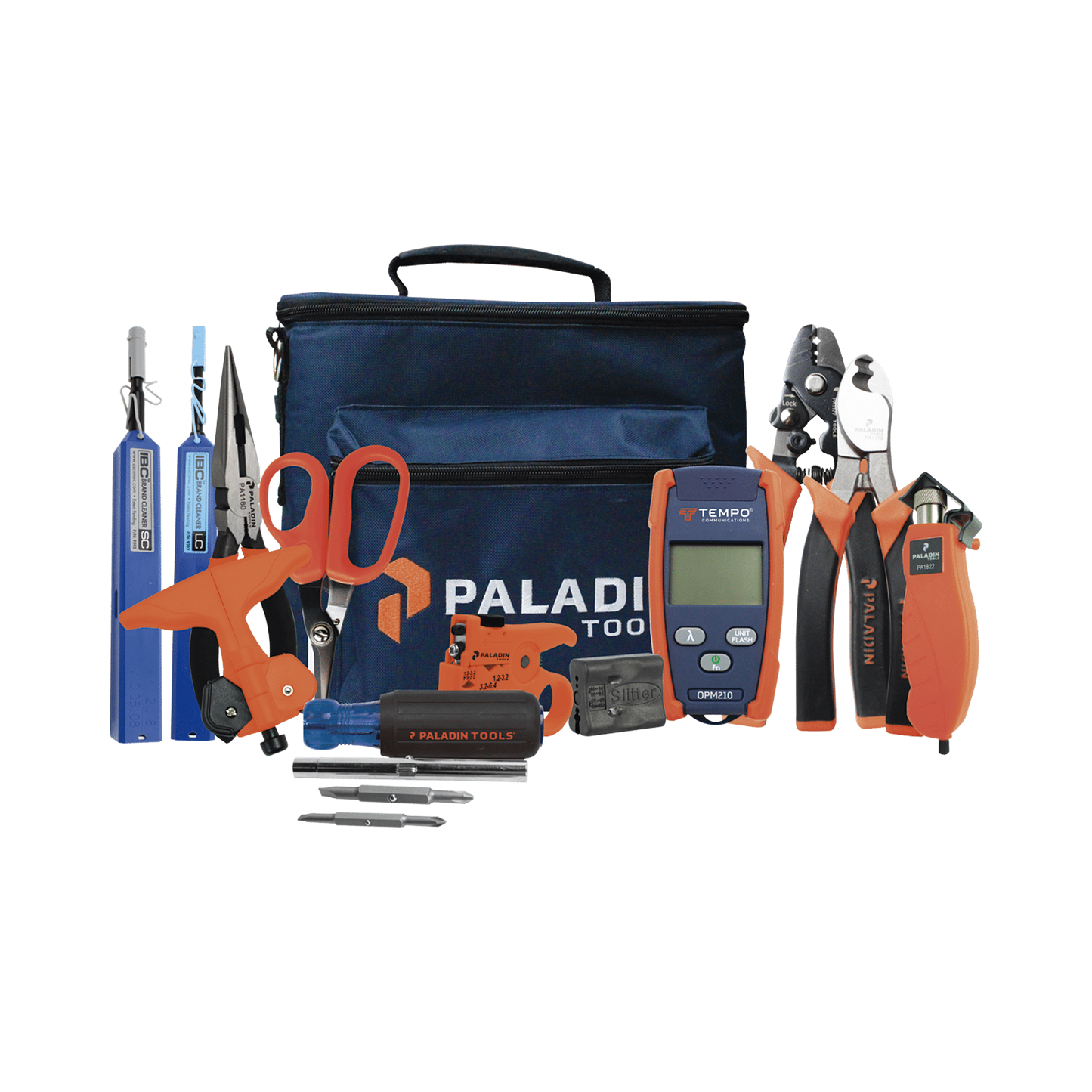 Kit de Herramientas Pro Plus para Instalación de Fibra Óptica con accesorios de limpieza de puertos/conectores, desforradoras de fibra óptica y medidor de potencia