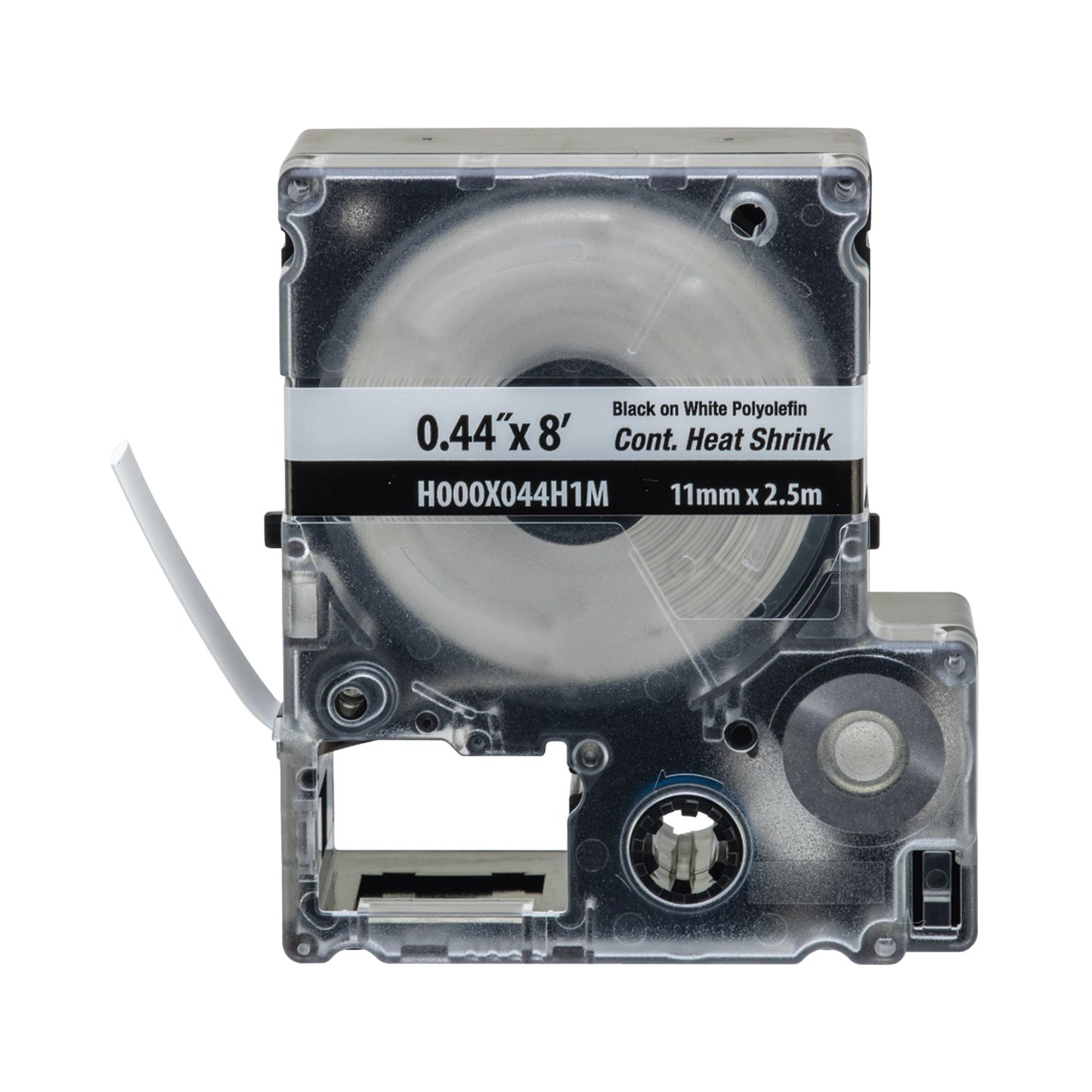 Casete de Etiquetas de Poliolefina de Cinta Continua, Tubo Termocontráctil, 11.2 mm (0.44 in) de Ancho y 2.4 m de largo, Para Cables de 2 a 6.4 mm (16-10 AWG) de Diámetro, Color Blanco