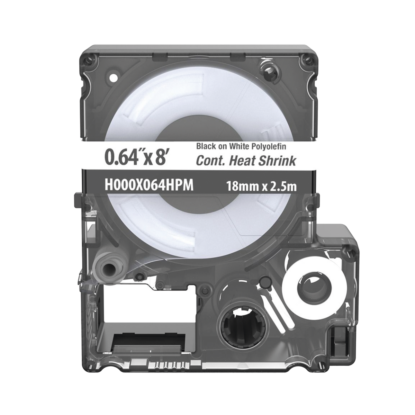 Casete de Etiquetas de Poliolefina de Cinta Continua, Tubo Termocontráctil, 16.3 mm (0.64") de Ancho y 2.4 m (8') de largo, Para Cables de 5.3 a 10.9 mm (8 - 2 AWG) de Diámetro, Color Blanco