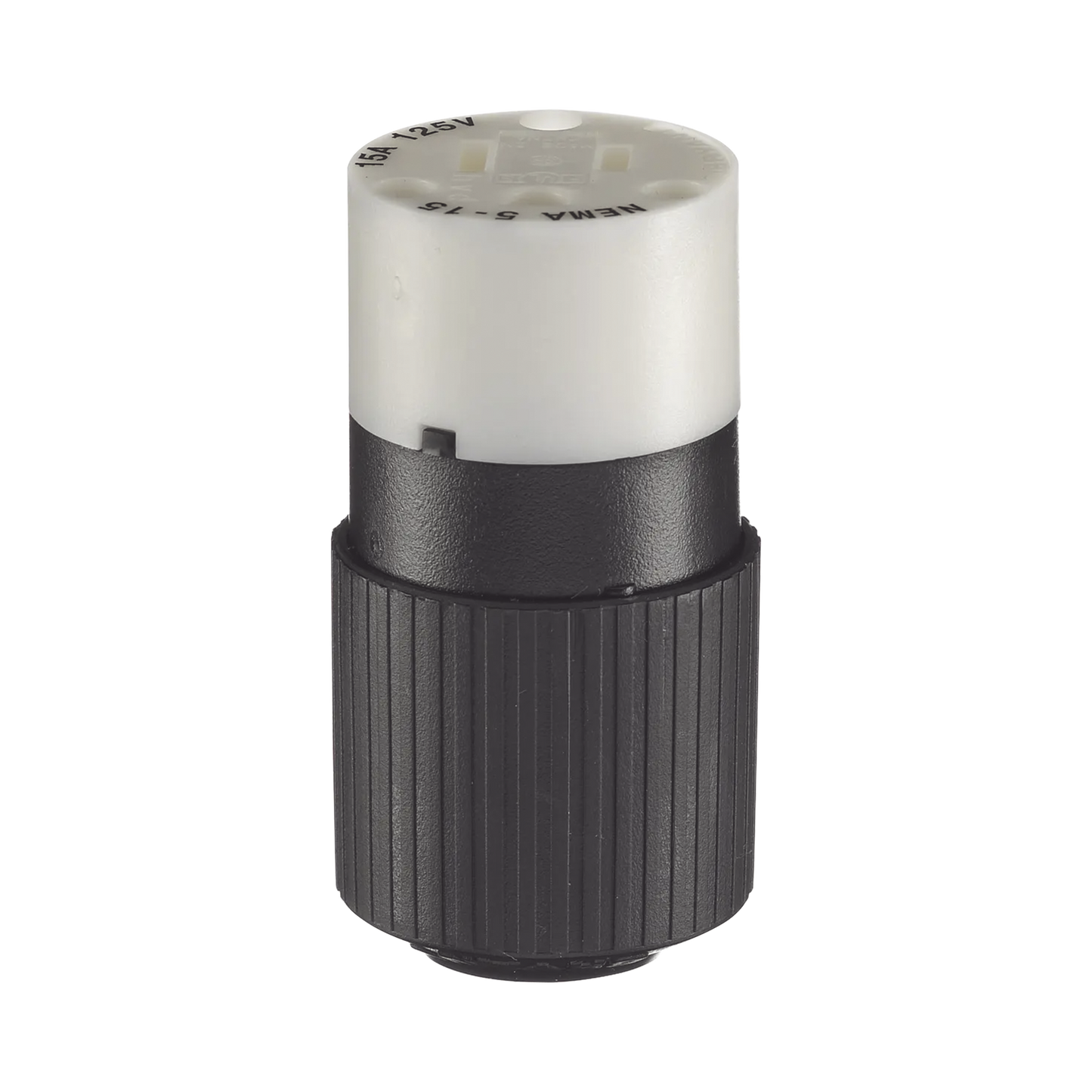 Conector de 15 A 125 V CA/ 2 Polos 3 Hilos/ Grado Industrial/ Color Blanco y Negro/ NEMA 5-15R.