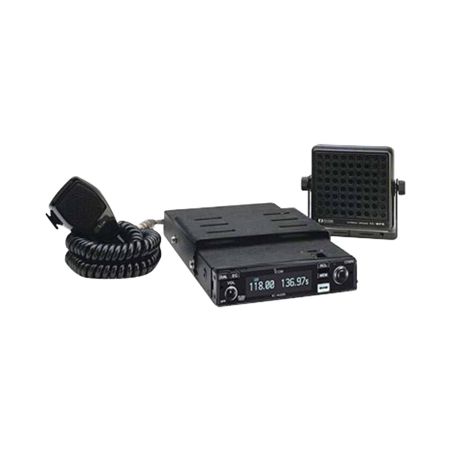 Radio móvil aéreo IC-A220 con kit de montaje MB-53 incluido.