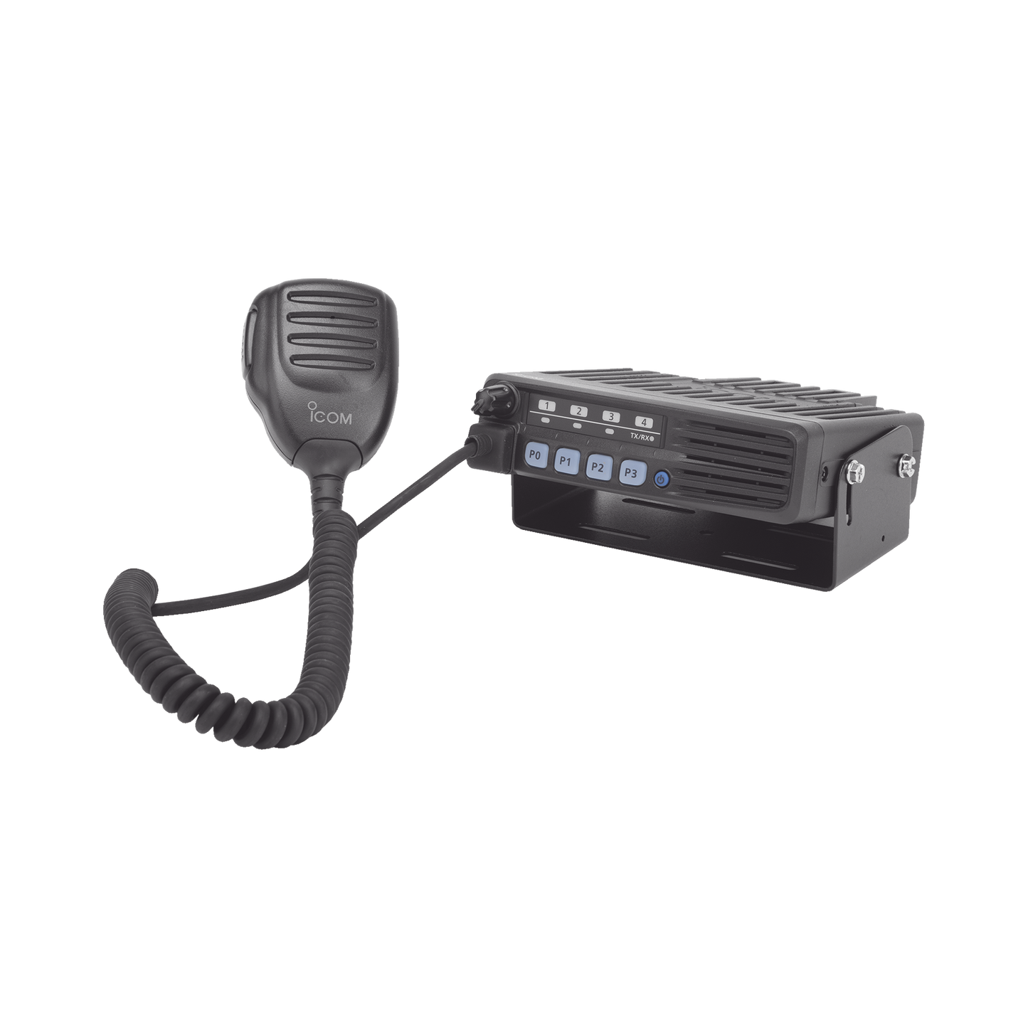 Radio Móvil Analógico en rango de frecuencia 136-174 MHz, 50 W de potencia de RF. Incluye micrófono, cable de corriente y bracket.