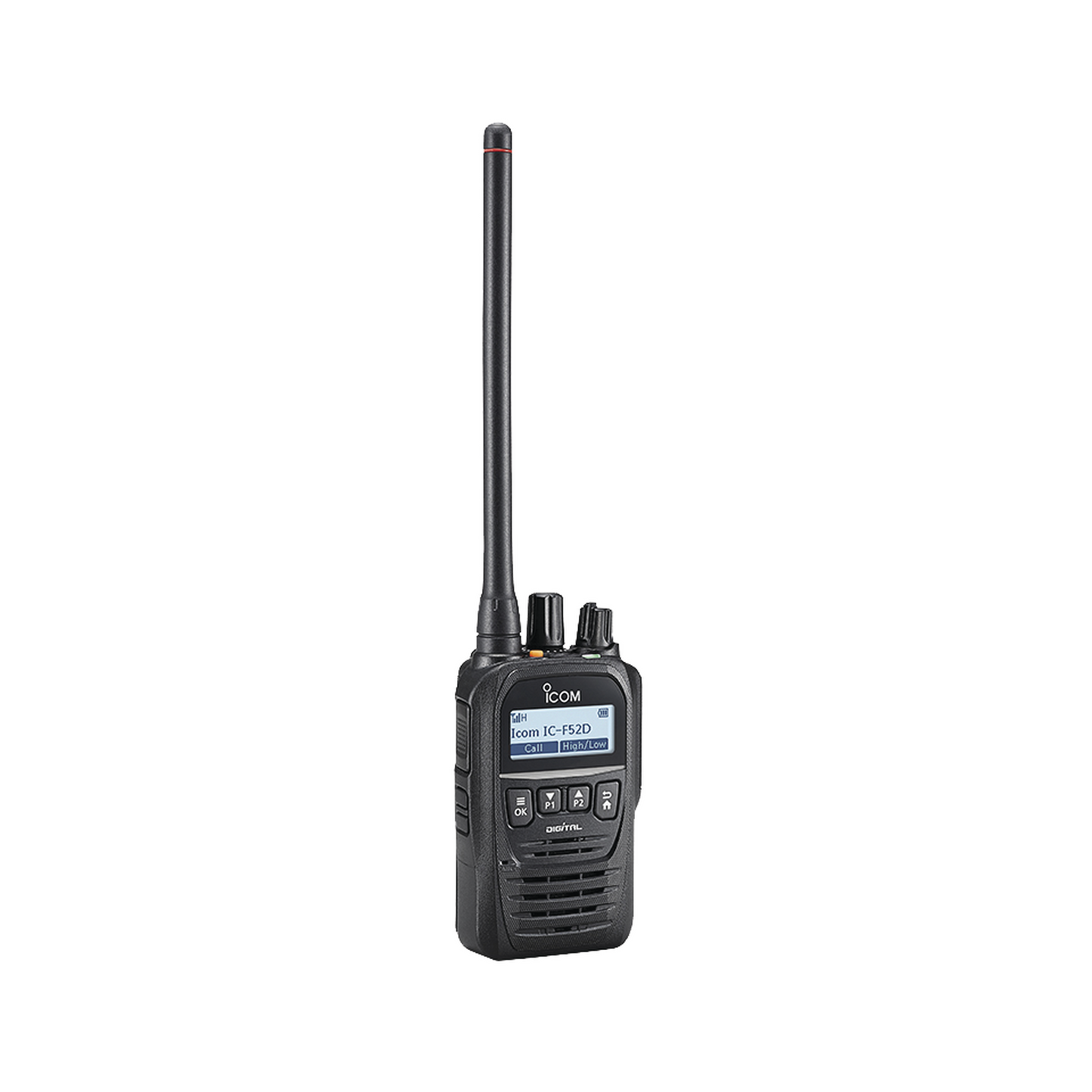 Radio digital NXDN con pantalla, en banda de VHF, rango de frecuencia 136-174MHz, con 512 canales, sumergible IP67, bluethooth, grabador de voz. Incluye Batería, antena y cargador