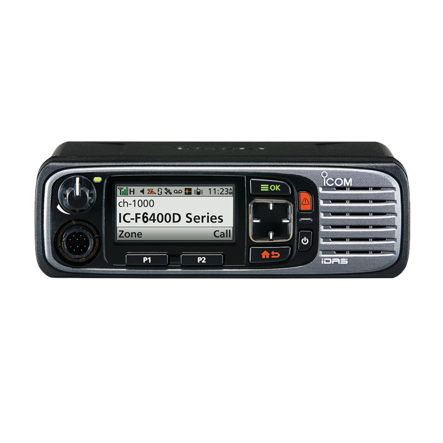 Radio móvil digital con pantalla a color de 1024 canales, en rango de 450-512MHz, GPS, y bluethooth. Incluye micrófono, cable de corriente y bracket.