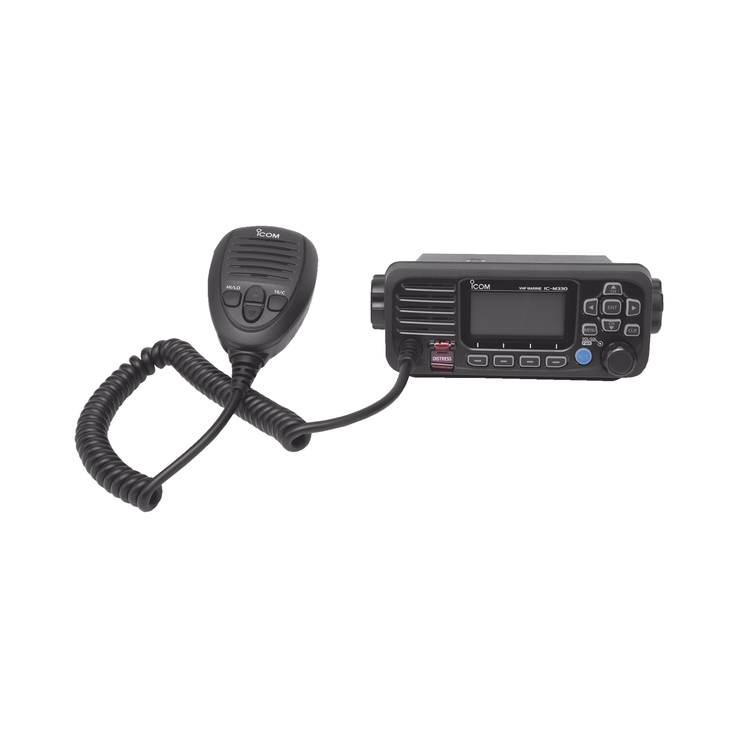 Radio móvil marino ICOM, color negro, GPS interconstruido, 25 W de potencia, sumergible IPX7, clase D DSC. rango de frecuencias. Tx:156.025 - 157.425 MHz, Rx:156.050 - 163.275 MHz. Incluye micrófono, cable de alimentación y accesorios