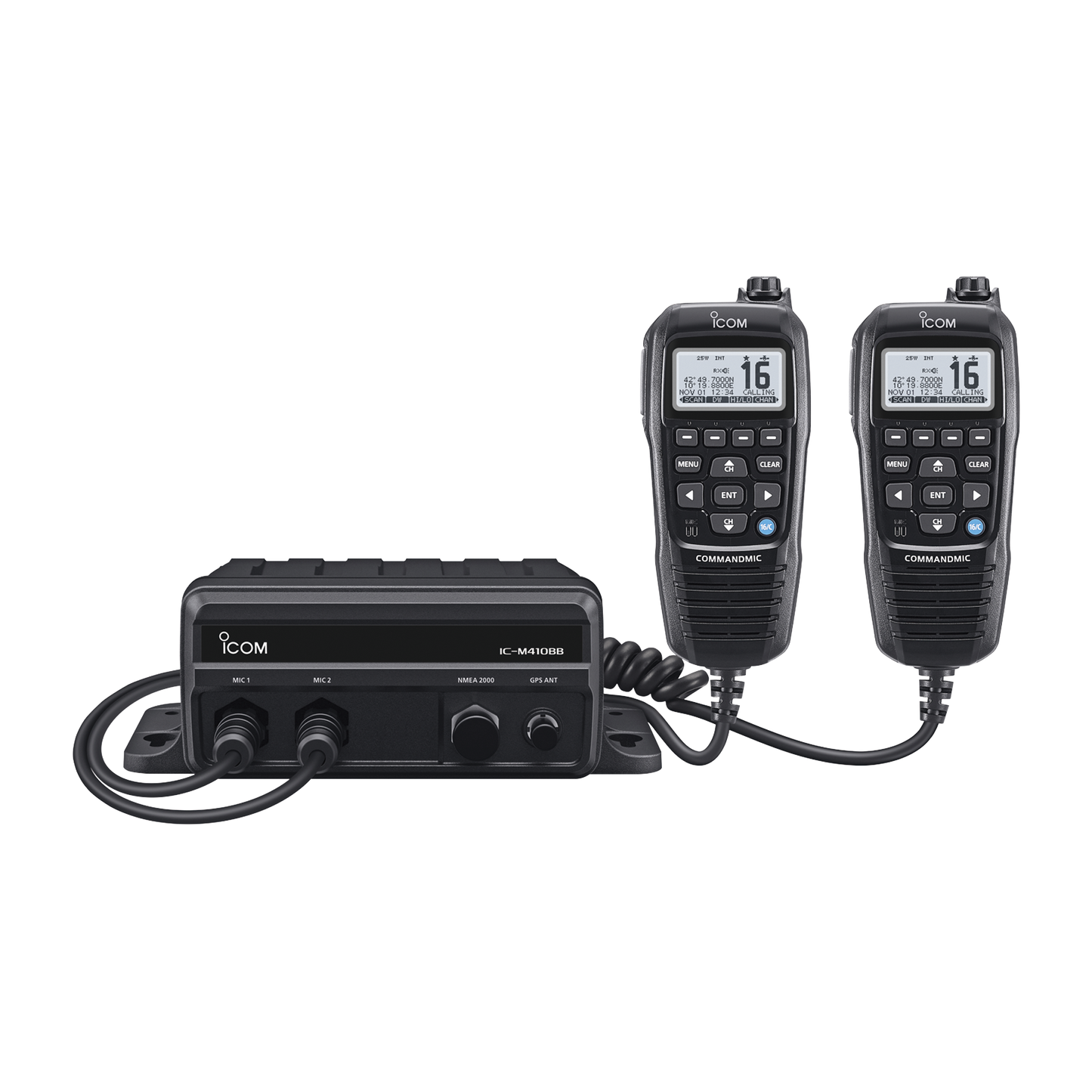 Radio Móvil Marino en tipo caja negra con 2 micrófonos remotos command mic incluidos | Tx:156.025-157.425MHz, Rx:156.050-163.275MHz | canales CAN,USA,INT |