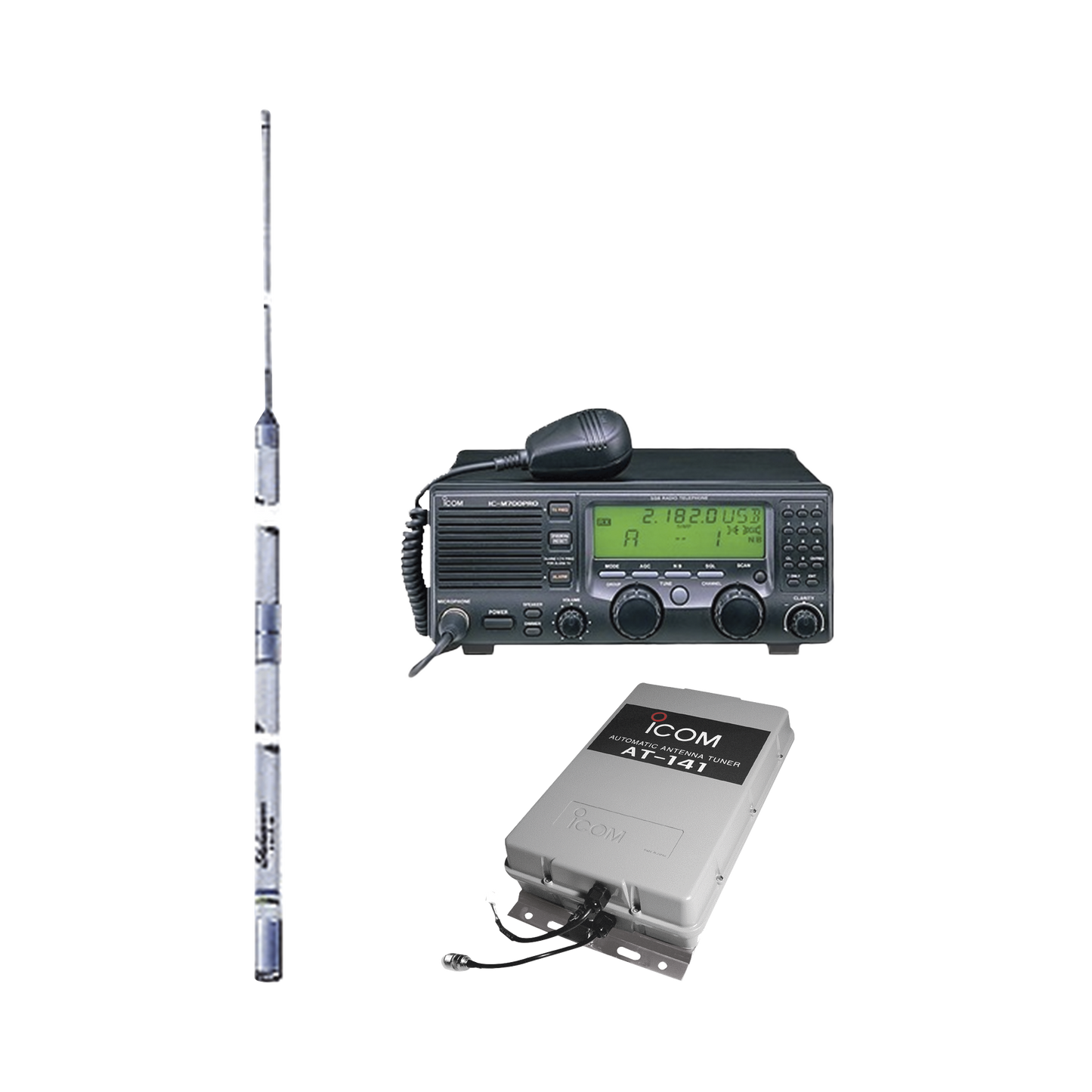 Kit de radio IC-M700pro con sintonizador de antena AT-141 y antena HF Shakespeare 393