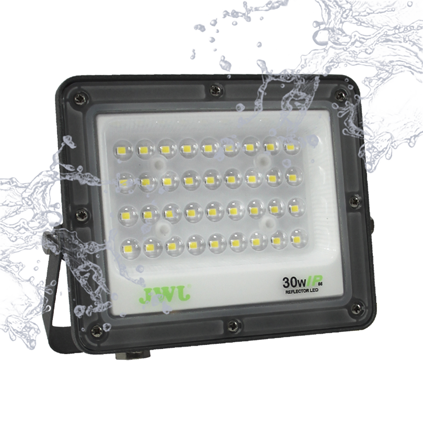 Reflector Tipo Lupa 30 W / Flujo luminoso 3 000 lm / 110 - 240 Vca~ 60Hz / Dimensiones 150 x 125 x 22 mm / Uso en exterior IP66.