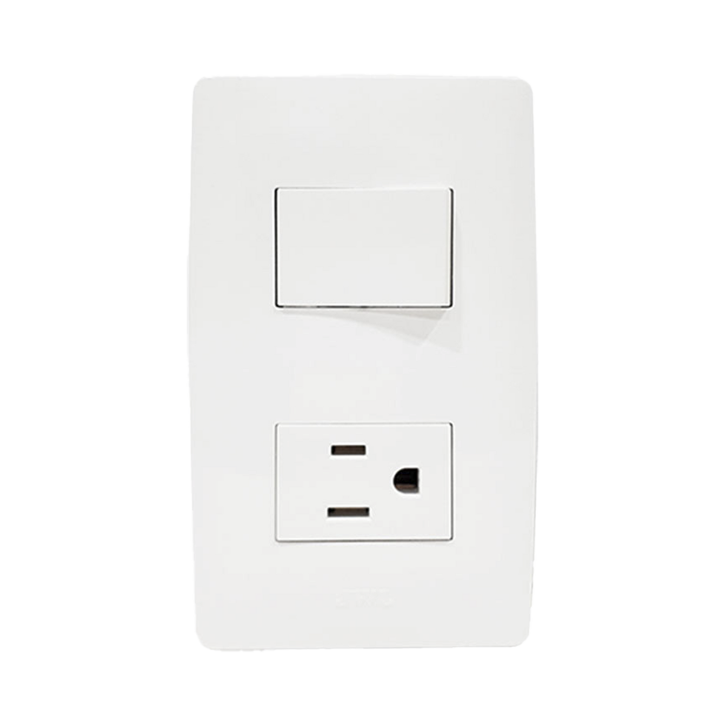 Placa con Interruptor Escalera y 1 Toma Corriente / 127 V~60 Hz 10/15 A.