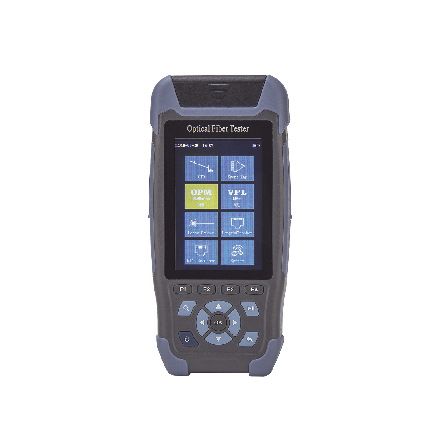 Mini OTDR para Fibra Óptica Monomodo / Longitud de Onda 1310nm y 1550nm / Función VFL 10mW / Función OPM / Mapeo de Cables de Red RJ45 / Recargable / Distancia de prueba hasta 64 km