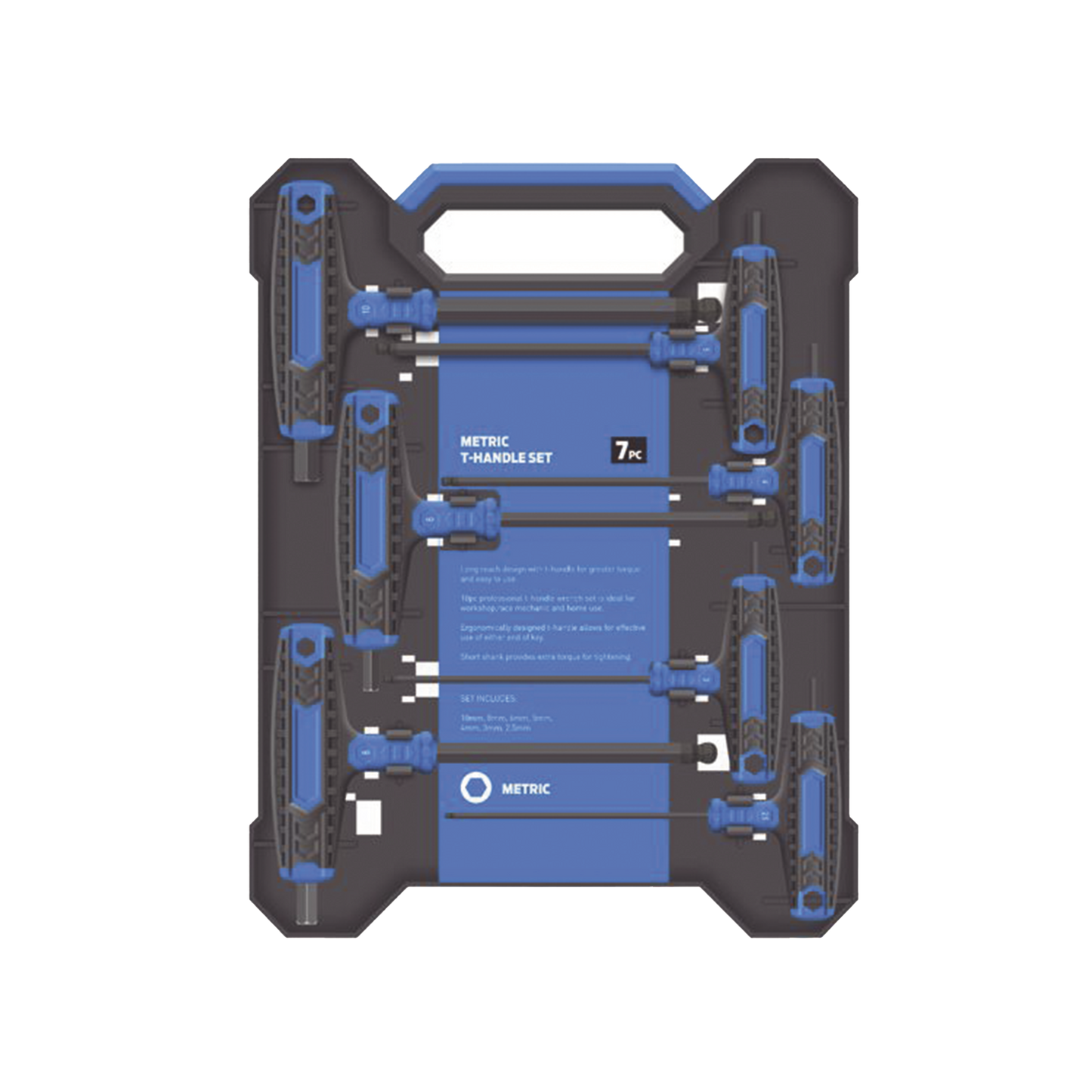 Juego de 7 Llaves Hexagonales ( Allen ) Milimétricas con Cabeza Redonda y Mango T.