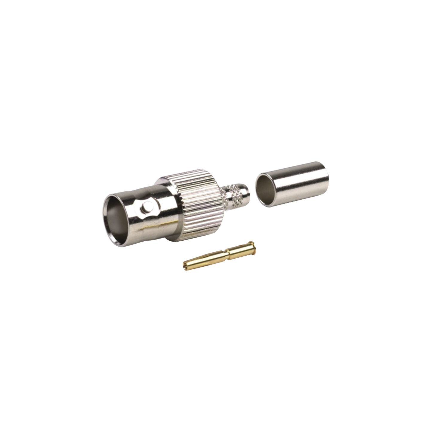 Conector BNC Hembra de Anillo para Cables RG-8/X, LMR-240, 9258, Níquel/ Oro/ Delrin.