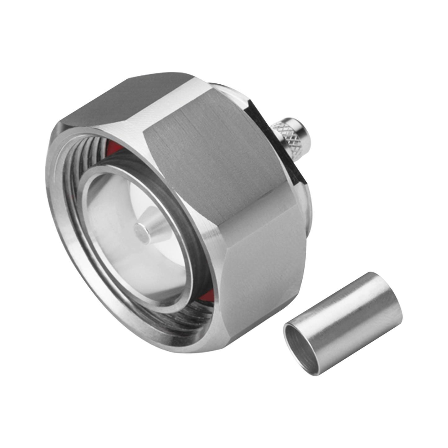 Conector DIN 7-16 Macho de Pin Cautivo, Anillo Plegable para Cable RG-8/X, LMR-240, Bronce Blanco/ Plata/ Teflón.?