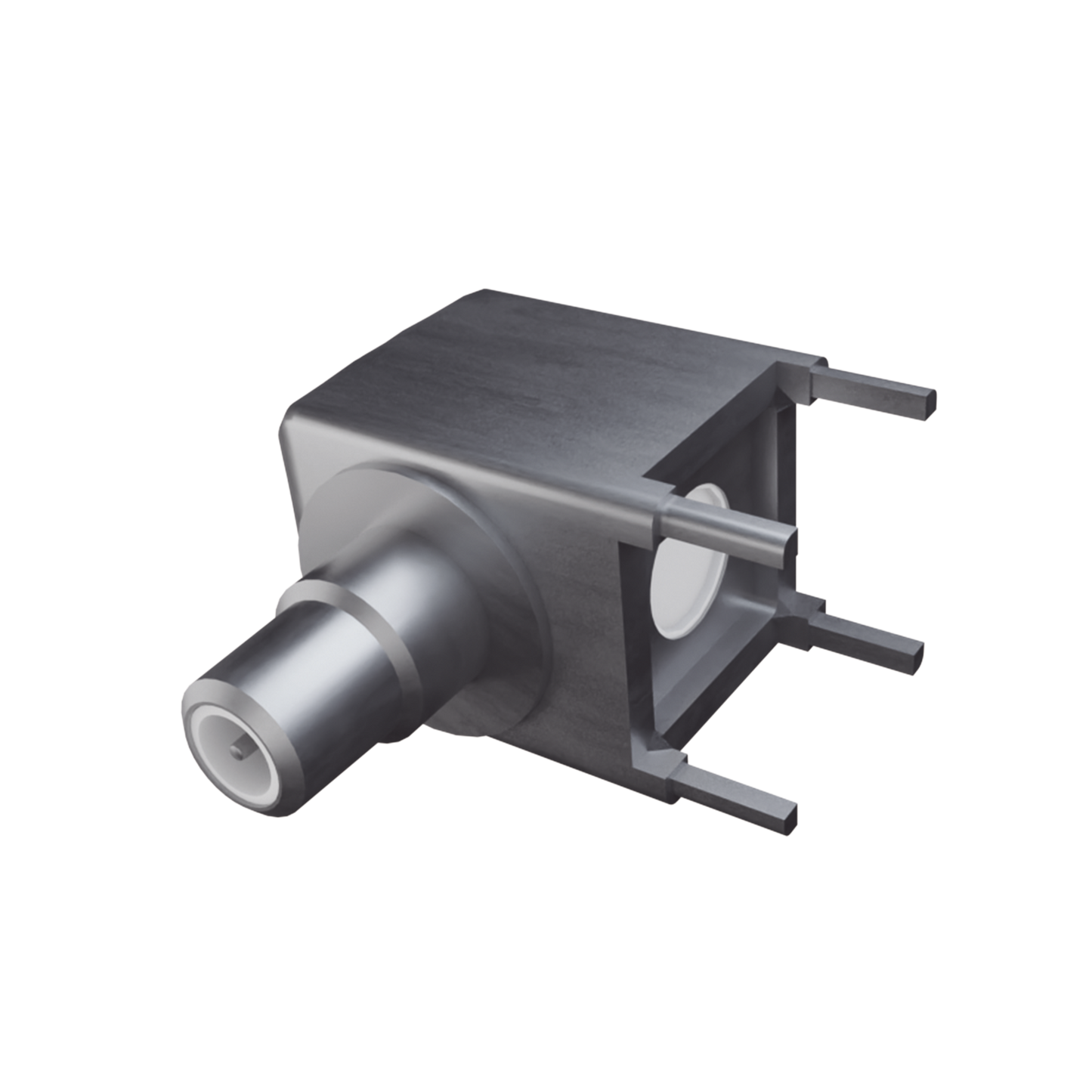 Conector SMB Hembra (PIN Macho) en Ángulo Recto para Montaje en PCB, 4 Patas, Níquel/ Oro/ Teflón.?