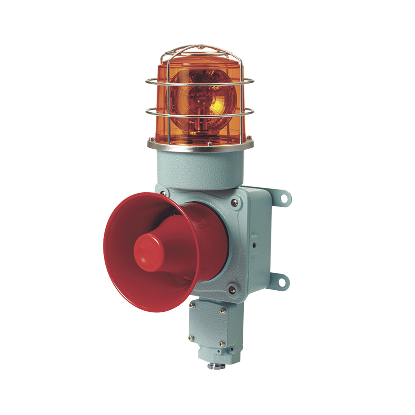 Combinación de luz de advertencia giratoria color Ámbar con bocina eléctrica para aplicaciones de la industria a 24 VCD, máx. 120 dB (No Incluye guarda)