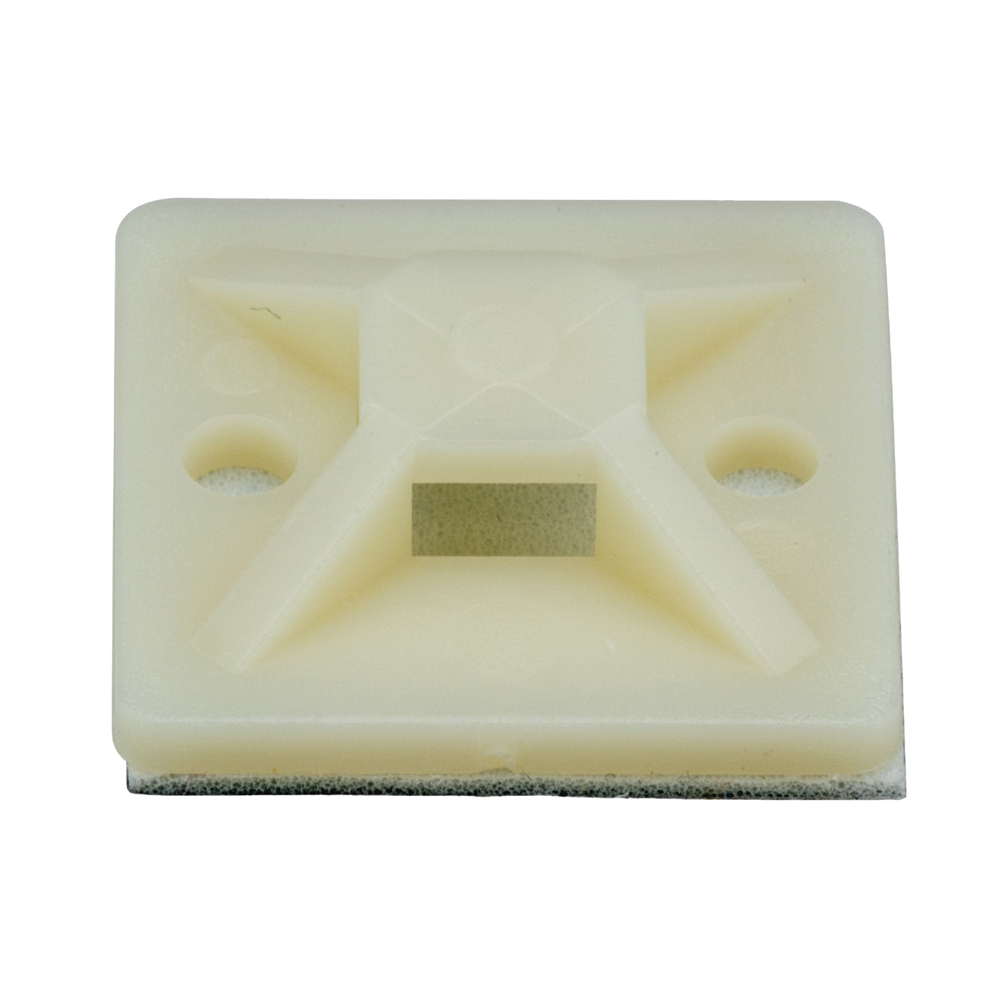 Montaje-Sujetador Adhesivo de 4 Vías de 1" x 1" x 1/4", Color Natural, Nylon 6.6 Retardante de Llamas V-2, Paquete de 100pz