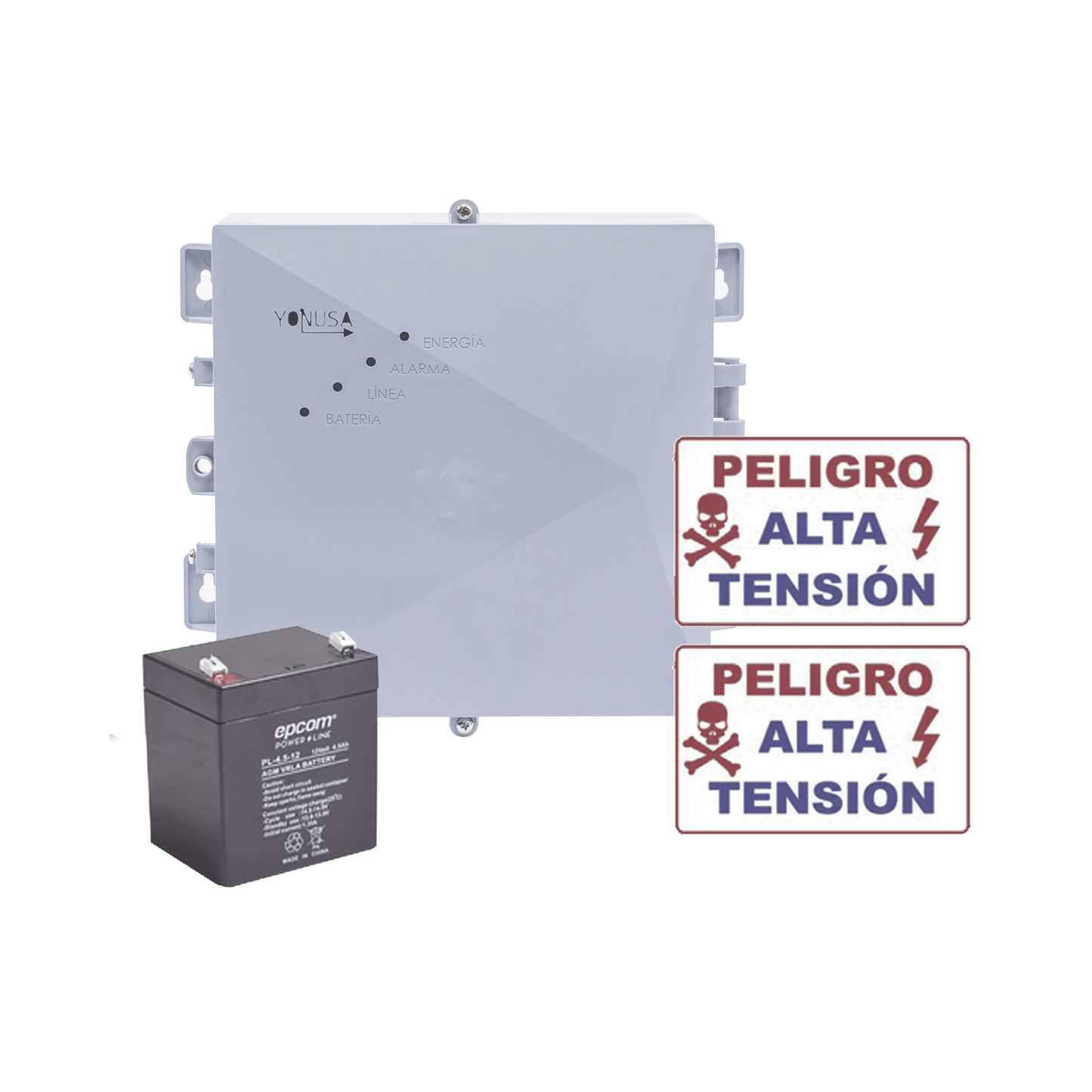 KIT de Energizador de 12,000Volts-.9JOULES/2500 mts lineales de proteccion/Activado por Atenuación de voltaje,Corte de línea o Aterrizamiento de la línea/Integración a panel de Alarma.