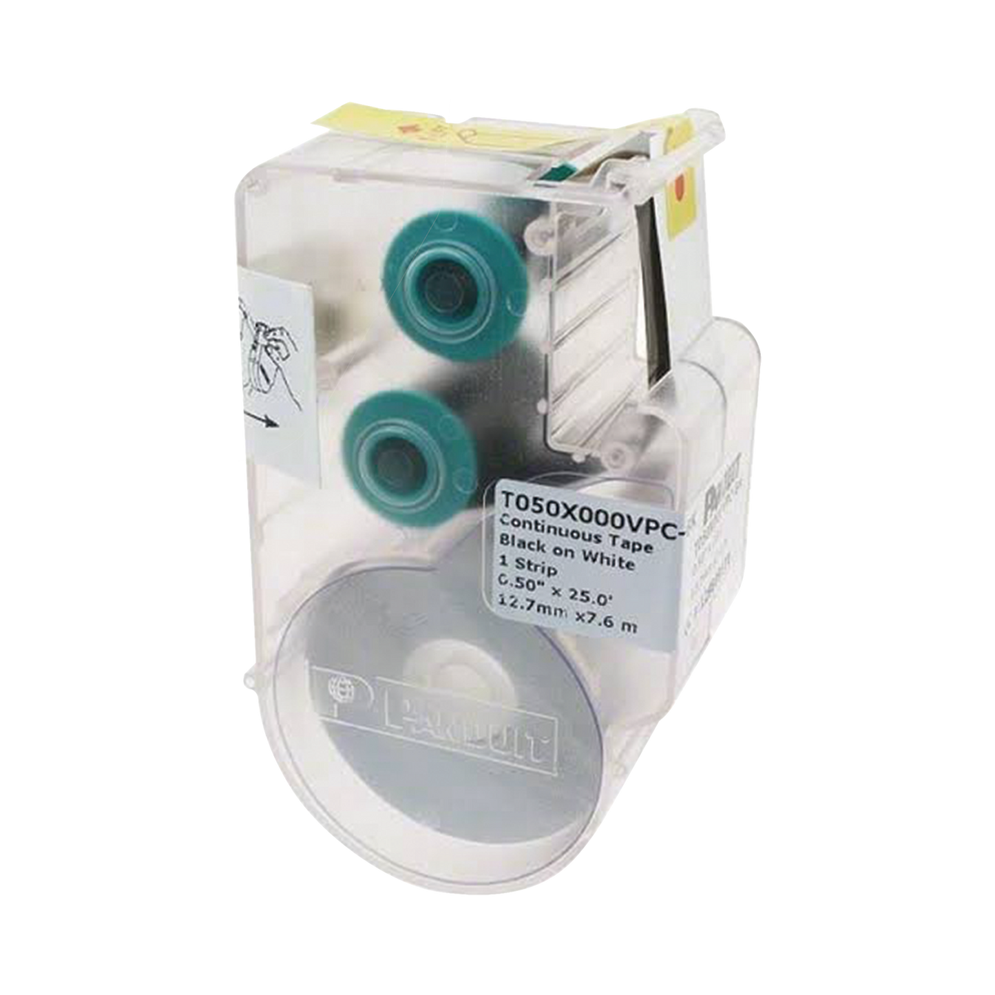 Casete de Etiqueta de Vinilo de Cinta Continua, Color Negro Sobre Blanco, Uso Interior/Exterior, 12.7 mm de Ancho x 7.6 Metros de Largo