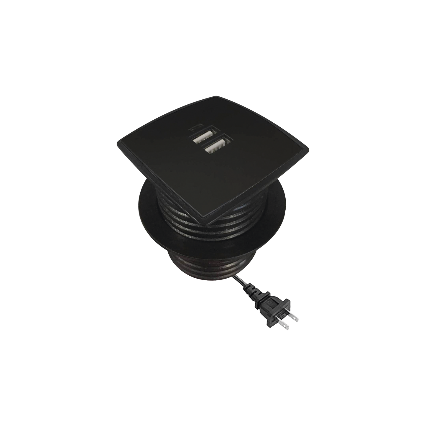 Caja cuadrada multy USB con 2 puertos USB y cable de corriente color negro