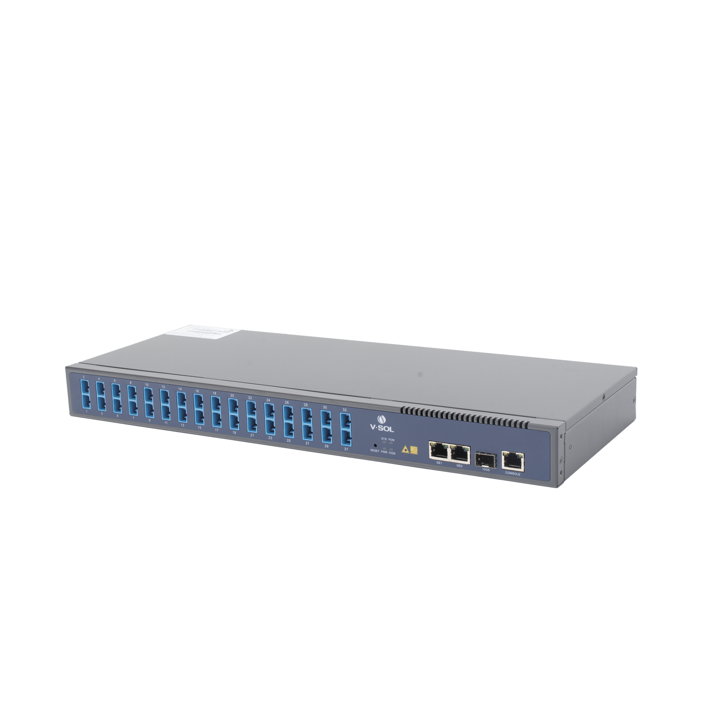 OLT de 1 GPON puerto con Splitter de 1 a 32 SC/UPC Incluido + 3 puertos Uplink (2 puertos Gigabit Ethernet + 1 puerto SFP/SFP+) , hasta 128 ONUS