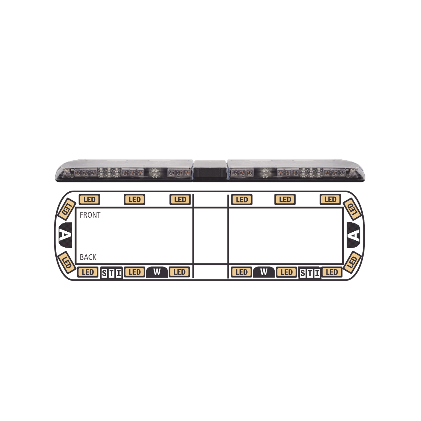 Torreta ámbar de 54" Vantage ™ 16 LED 2 luces de trabajo, 2 luces de callejón, 2 luces de freno, traseras y direccionales