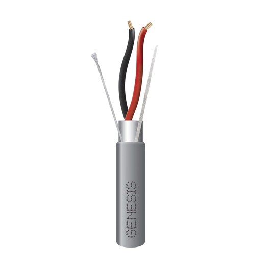 Bobina de 305 Metros de Cable / 2 x 16 AWG / Blindado / Tipo CMR-CL3R-FPLR-FT4 / Color Gris / Aplicaciones de alarmas de intrusión/Control de Acceso/ Automatización / Interfonos y Tv Porteros.
