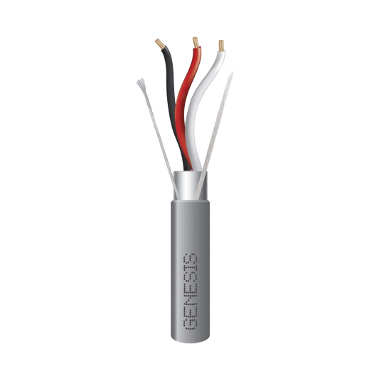 Bobina de 305 Metros de Cable / 3 x 16 AWG / Blindado / Tipo CMR-CL3R-FPLR-FT4 / Color Gris / Aplicaciones de alarmas de Intrusión/Control de Acceso/ Automatización / Interfonos y Tv Porteros.