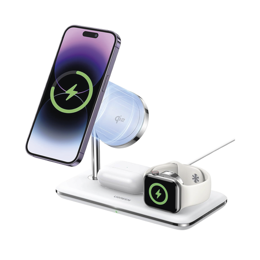 Estación de Carga Inalámbrica MagSafe 25W | 3 en 1 | Certificación Oficial Qi2 | MFI | Perfecto para iPhone, AirPods y Apple Watch | Carga Adaptativa /Simultanea | Luz Indicadora LED | Incluye Cable.