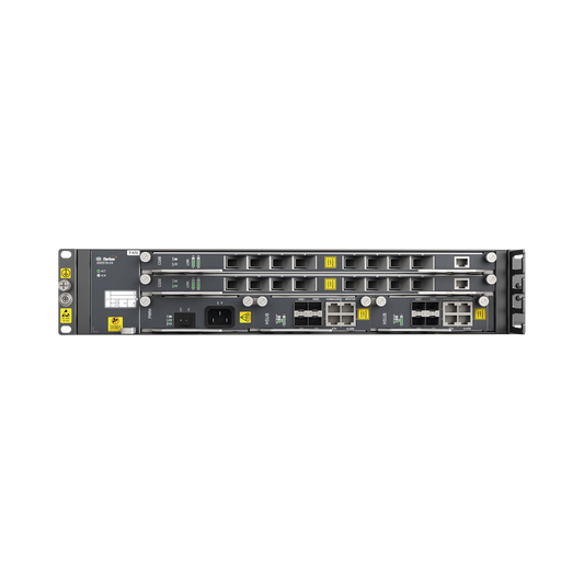 OLT Carrier Class Modular GPON, 2 Ranuras, Incluye 2 Tarjetas de Servicio de 16 puertos GPON, (32 Modulos GPON C+ Incluidos) 1 Fuente de CA, 2 UR