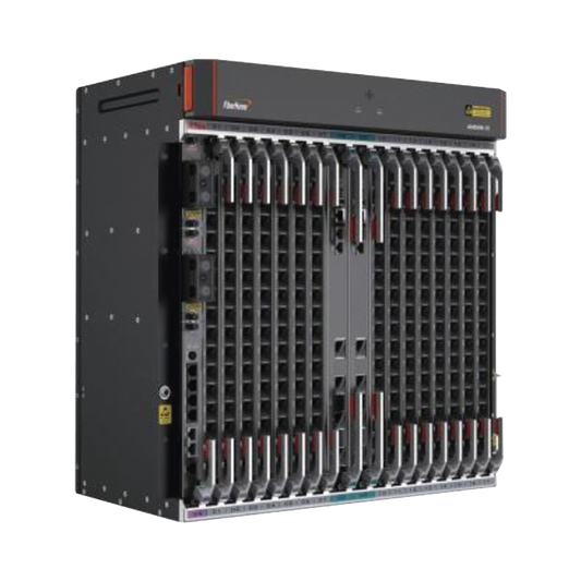 OLT Carrier Class Modular GPON, 14 Ranuras de Servicio, Doble fuente -48Vcc, 11 UR, Gestión por UNM2000, CLI