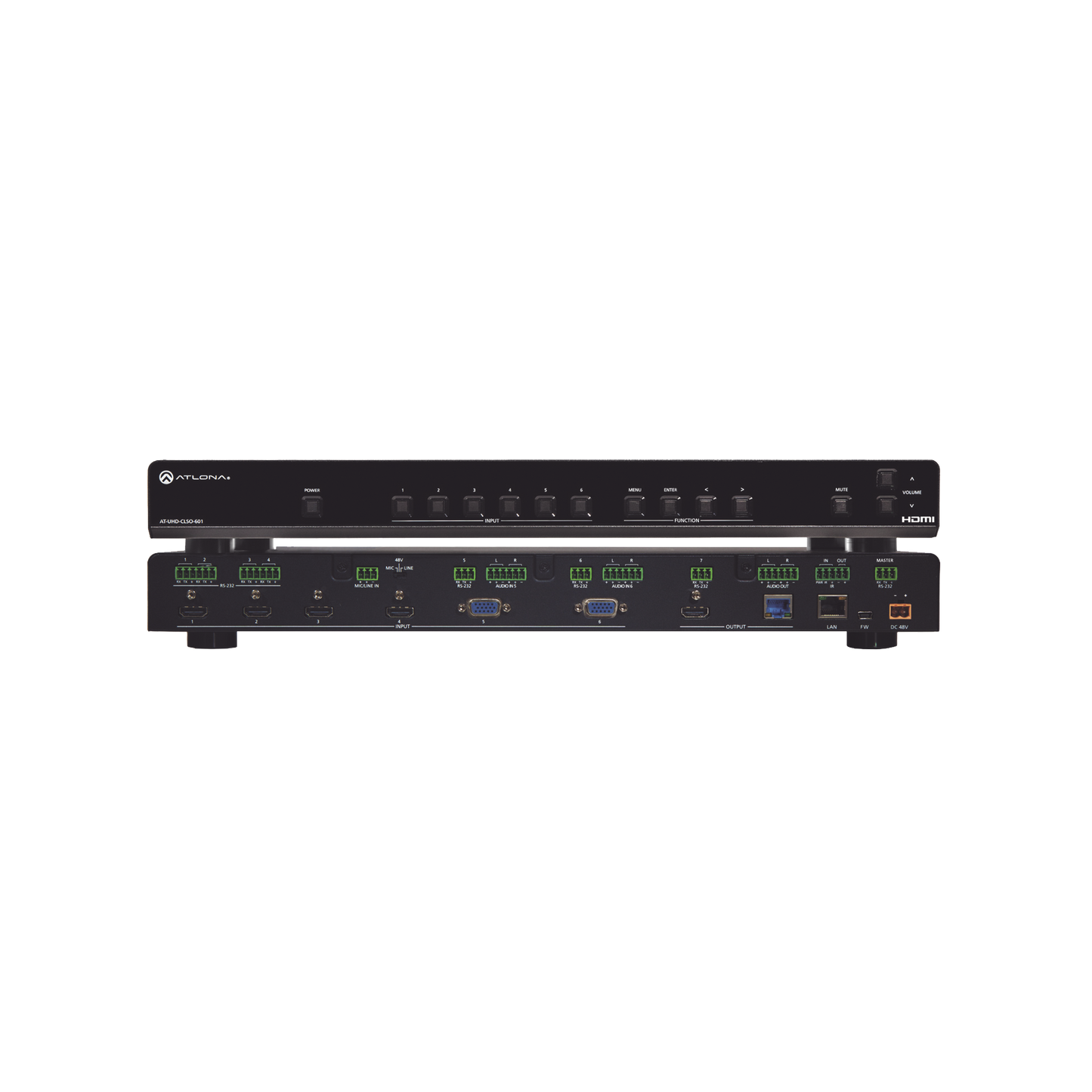 4 HDMI ;  2 VGA INPUT ;  2 OUTPUT SWITCHER WITH SCALER ;  POE ;  AND ETHERNET.