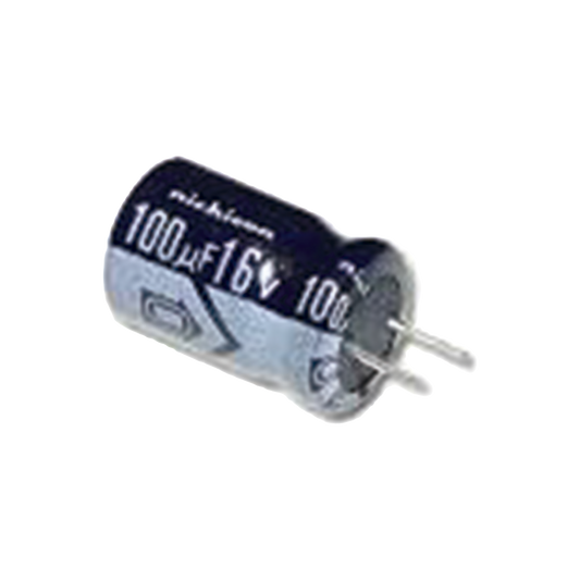 Capacitor Electrolítico de Aluminio,  Radial de 100 µFd, 16 Vcc, 105 °C,  5.0 x 11 mm.