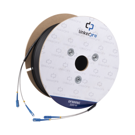 Carrete de Fibra Óptica Monomodo con Conectores SC-SC Duplex, Reforzada con Kevlar, de 300 metros