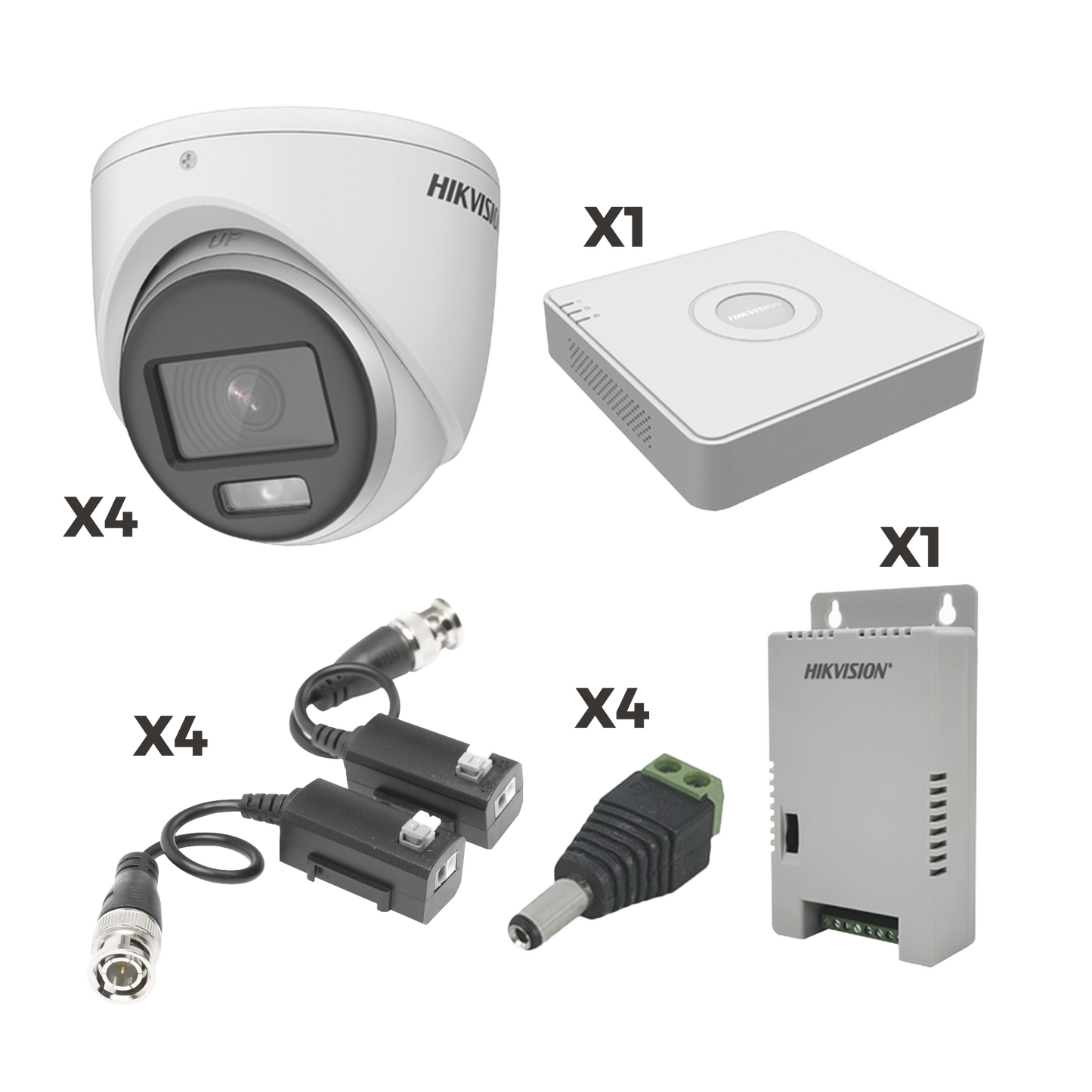 KIT DUAL LIGHT + COLORVU TURBOHD 1080p Lite / DVR 4 Canales con almacenamiento 300GB(eSSD) / 4 Cámaras Eyeball ColorVu con Micrófono/ Transceptores / Conectores / Fuente de Poder Profesional