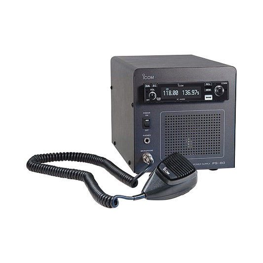 Radio móvil aéreo base IC-A220 con fuente de poder PS-80 incluida.