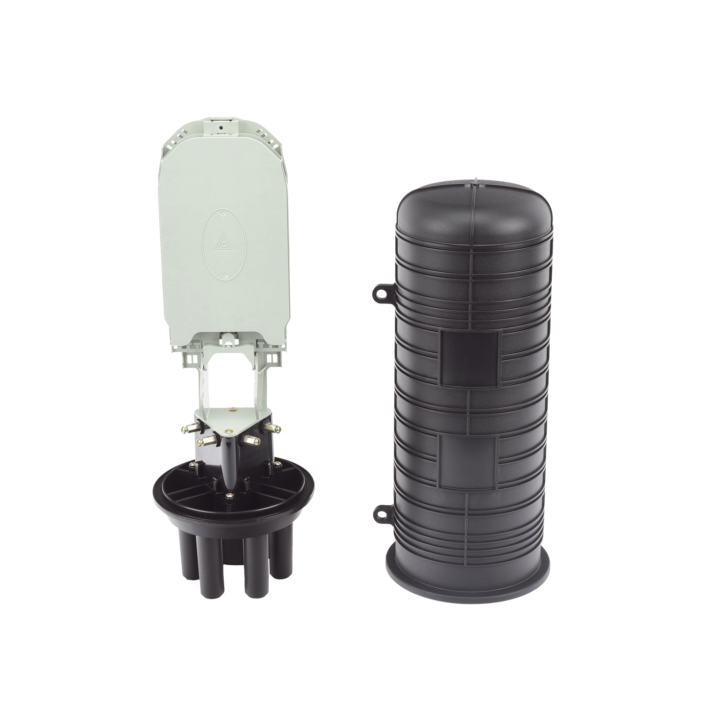 Caja de Distribución de Fibra Óptica Vertical tipo Domo, 48 empalmes (Expandible hasta 96 empalmes con charola LP-FOSCV-48-ST), Exterior, IP68