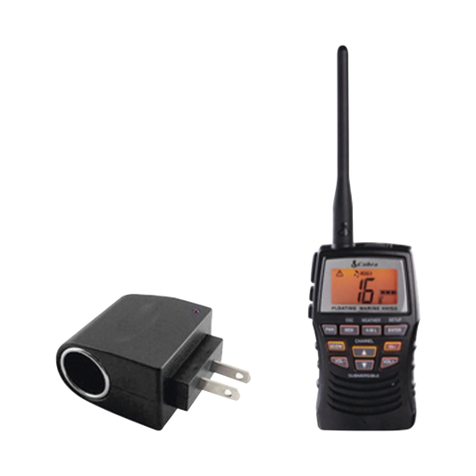 Kit de Radio portátil marino flotante y sumergible. Incluye adaptador de corriente con entrada tipo encendedor.