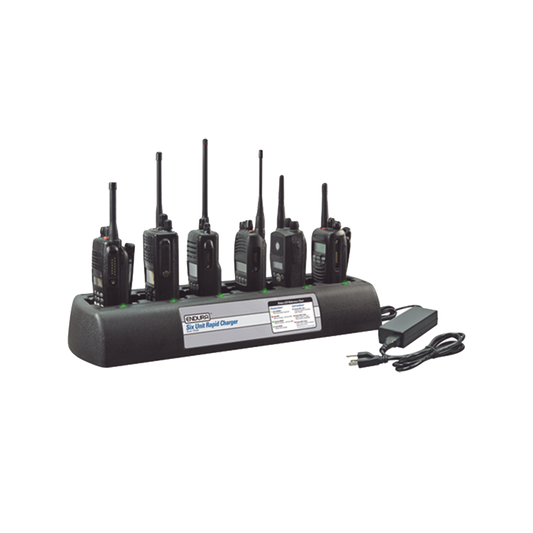 Multicargador rápido de escritorio de 6 cavidades para radios Motorola CP150 / CP200 / CP250 / EP450/ DEP450 / PR400/DEP450. Para uso con baterías Ni-Cd, Ni-MH, Li-Ion, Li-Po.