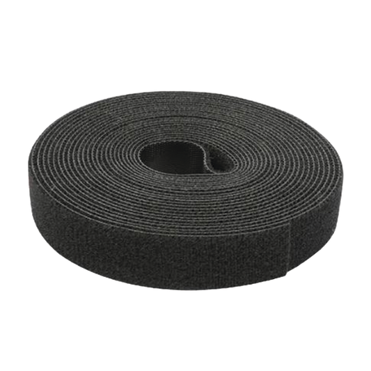 Cinta Autoadherente / de Contacto de Color Negro, Espalda con Espalda (Gancho y Bucle) de 1.6 cm x 25 metros.