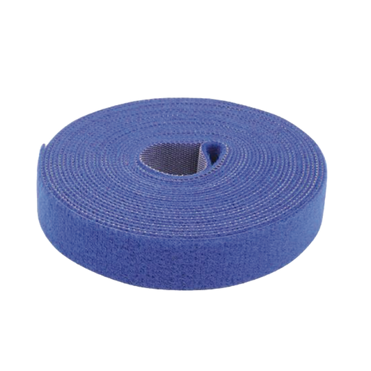 Cinta Autoadherente / de Contacto de Color Azul, Espalda con Espalda (Gancho y Bucle) de 1.6 cm x 25 metros.