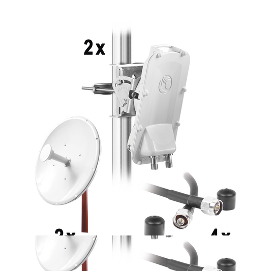 Enlace Backhaul completo de alta capacidad, incluye: 2x PTP550CE, 2x NP2GEN2 (34 dBi), 4x Jumpers