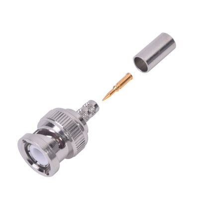 Conector BNC Macho de Anillo Plegable para Cable LMR-195, RG-58/U, RG-142, Níquel/ Oro/ Teflón.